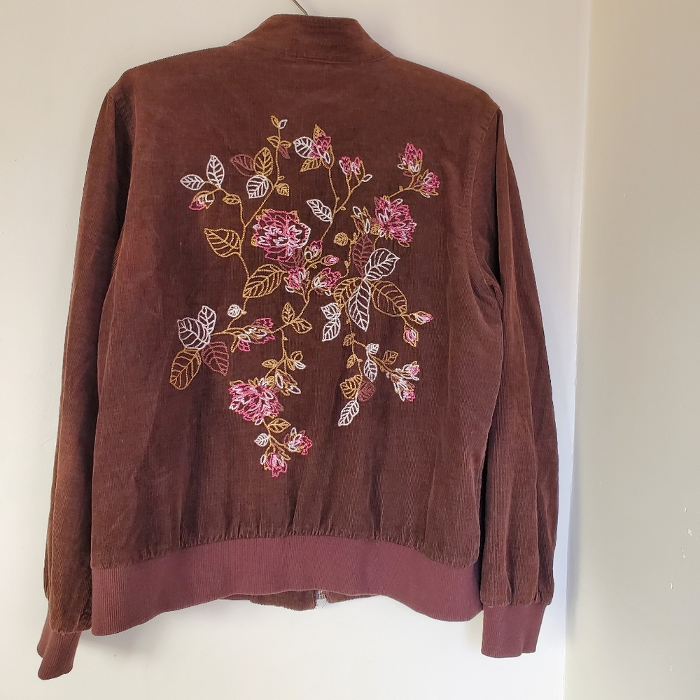 Vtg Corduroy Bomber with floral embroidery